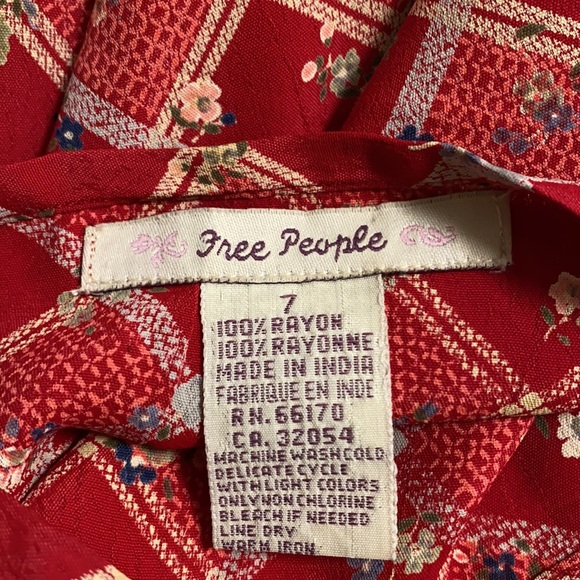 Free People Rayon Red Checkered Floral Skirt 7 - Picture 4 of 5